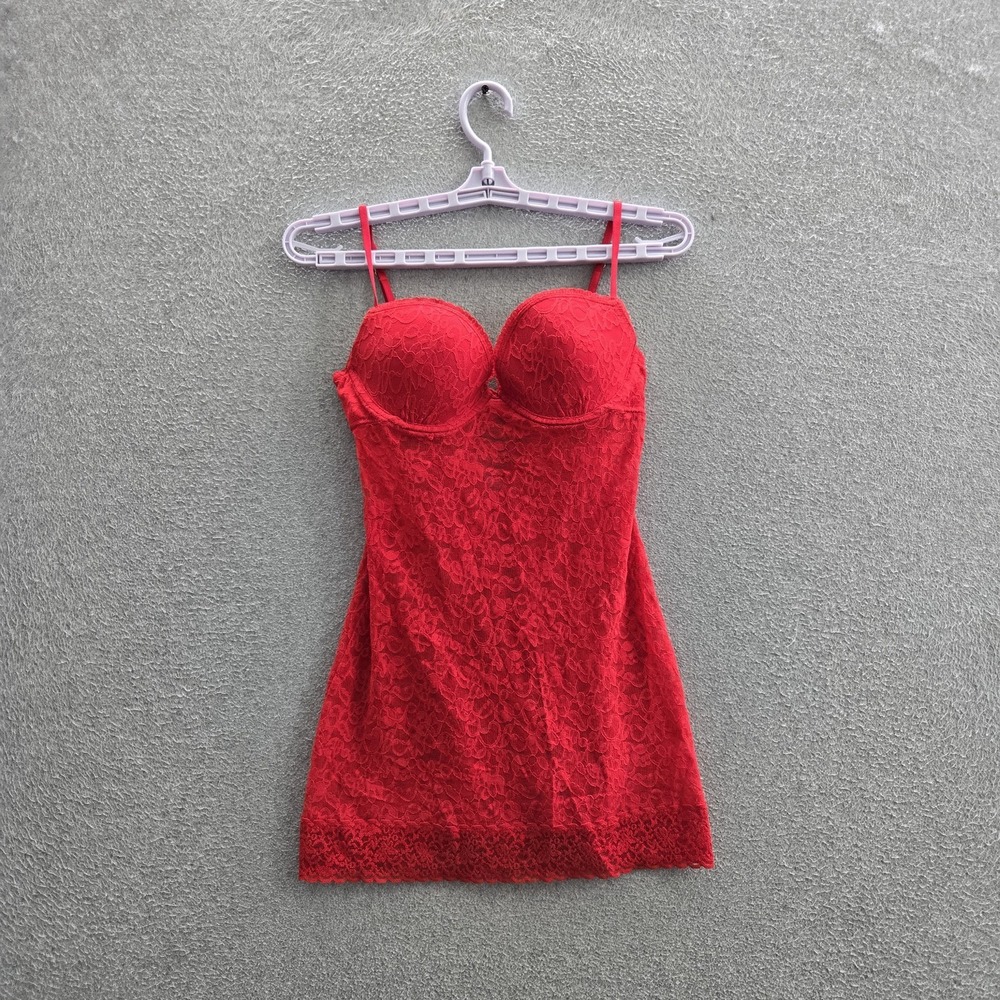 Victoria's Secret Women Sleepwear M/M Red Cami Pushup Bra Babydoll Floral Lace